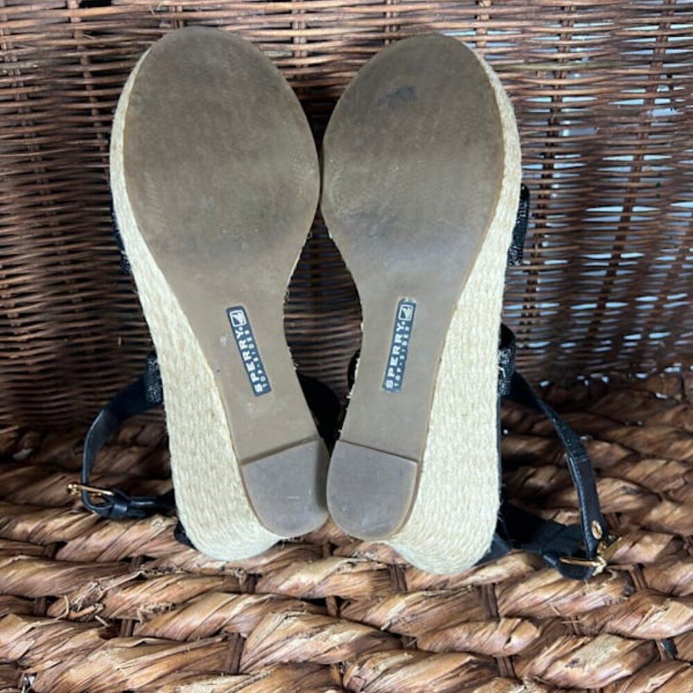 Sperry Women's Black Strappy Top Sider Wedges Sandals Size 8.5 - Picture 6 of 7